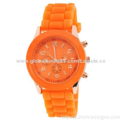 2014 Candy-colored/Yellow Geneva Silicone Couple Style Quartz Watches, IPG Plating Wholesale